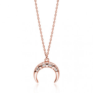 Lantisor argint placat cu aur roz luna cu pietre DiAmanti Z1710NRG-DIA (Argint 925‰ 2,4 g.)